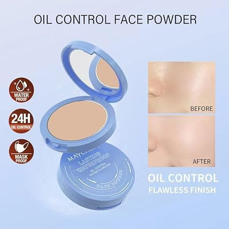 Oil Control Face Pressed Powder，Waterproof Long Lasting Finishing Face Powder, Cruelty-Free，Matte Smooth Setting Powder Makeup，0.35Oz (Ivory, 1)